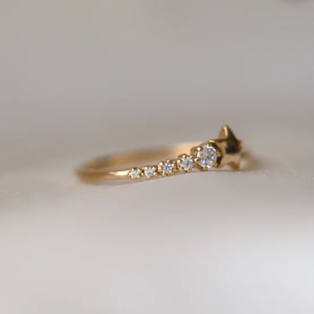 Gold Plated and Sterling Silver Star-Embellished Ring with Cubic Zircons. New. - Picture 5 of 9